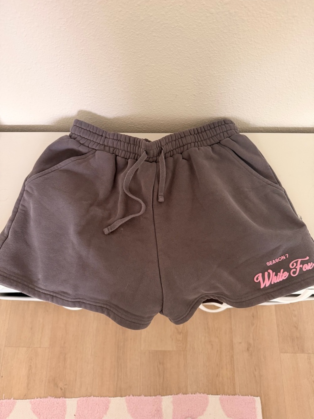 White Fox Boutique Size M Charcoal Gray Shorts with Pink Logo